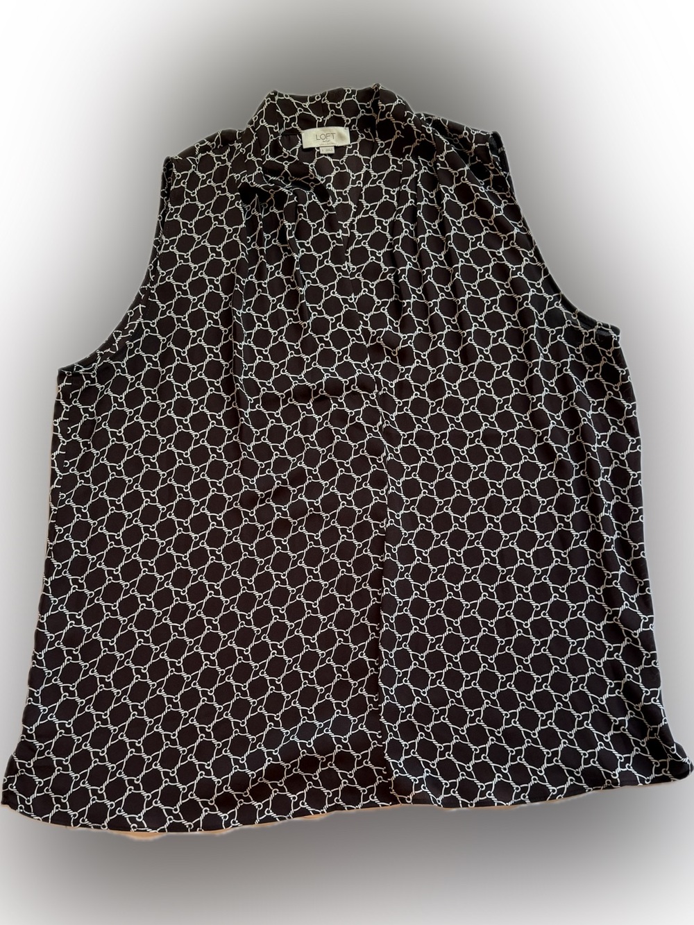 LOFT Outlet Brown & White Chain-Print Sleeveless Blouse - Size Large Womens